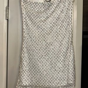 Hours White Mini Dress with Crystals